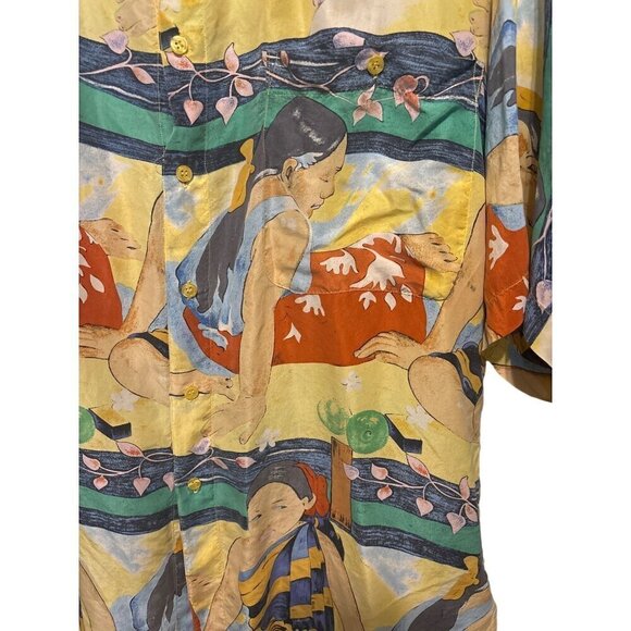 AS IS Silk Club Mens Graphic Shirt Polynesian Inspired Fabric Project Repurpose - Picture 5 of 14